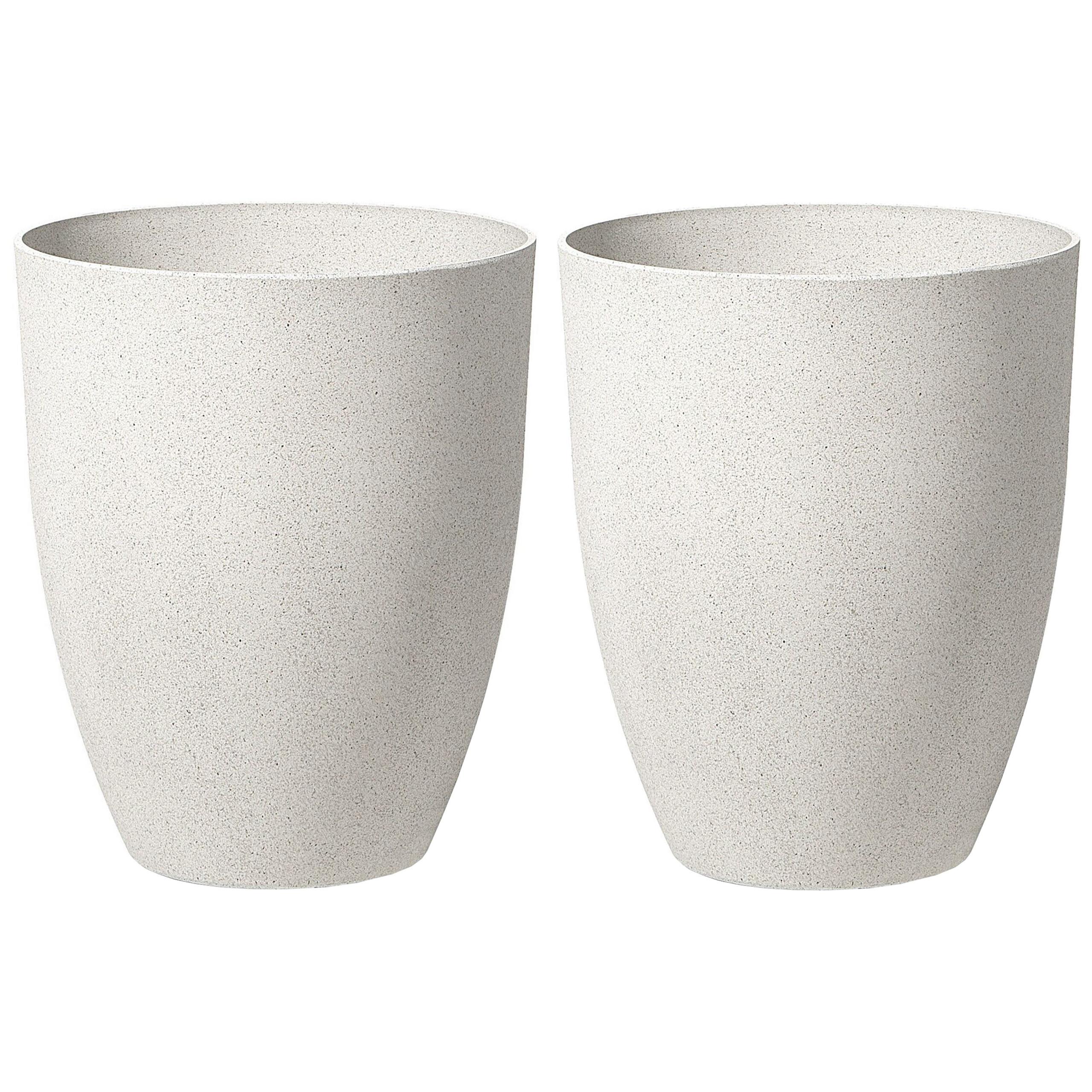 BLUMENTOPF 2er-Set cremeweiß rund 43/43/52 cm Croton - Weiß, Stein (52cm) - Beliani