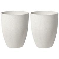 BLUMENTOPF 2er-Set cremeweiß rund 43/43/52 cm Croton - Weiß, Stein (52cm) - Beliani