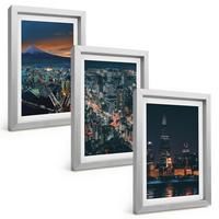 BILDER SET 3er Set - 20x30 cm Silberner Rahmen - Bergpanorama der Stadt bei Nacht - Silberfarben, Kunststoff (20/30cm) - TULUP
