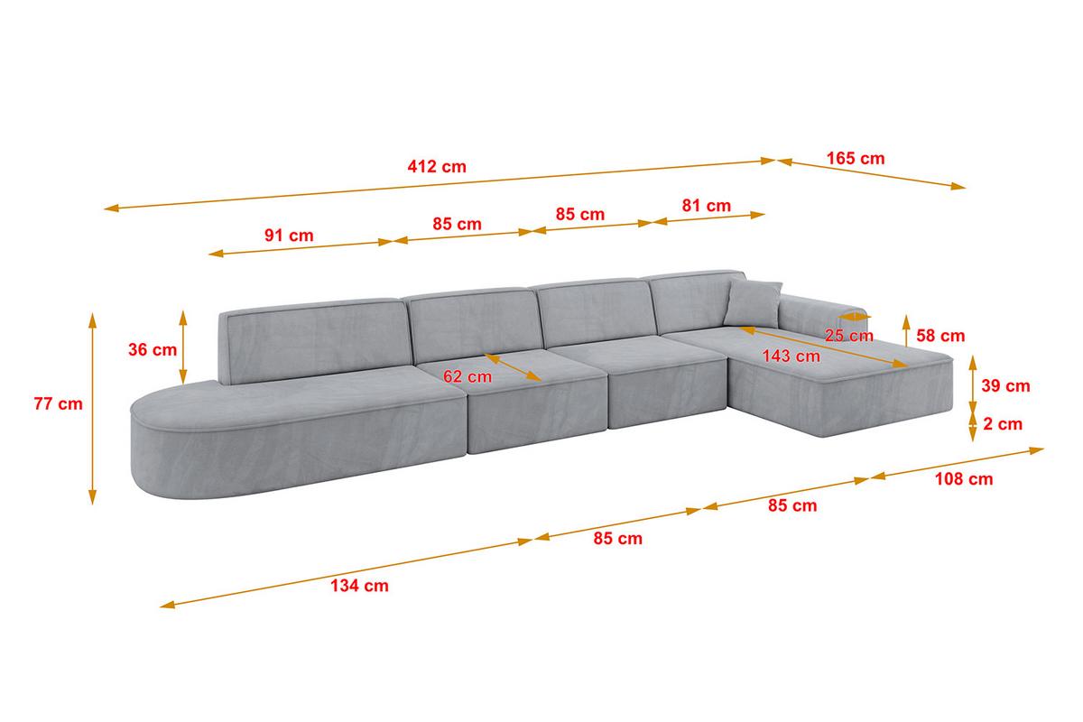ECKSOFA Ottomane Rechts IREA-L3-v3 - 412x165x77 cm Grau - Titanfarben, Holzwerkstoff/Textil (412/165cm) - ALTDECOR