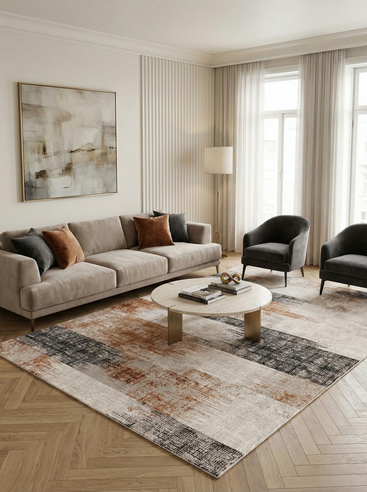 TEPPICH TIBER-Orte, geometrisch-abstrakt, Terrakotta, 200 x 290 cm - Orange, Textil (290/200cm) - KADIMA DESIGN