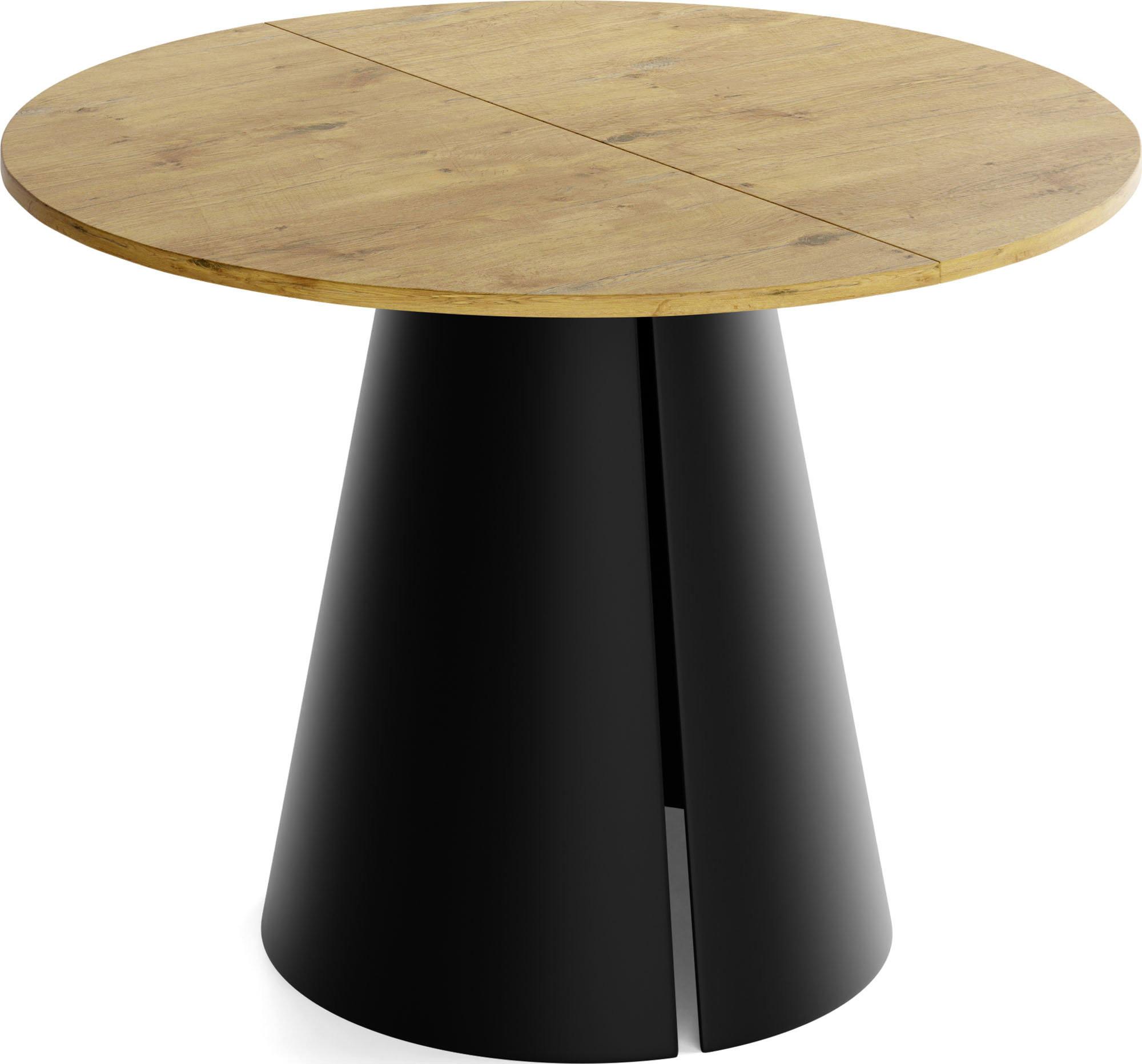 ESSTISCH Lamio runder ausziehbarer, Eiche Hell Braun 100-180/100/76 cm - Eichefarben/Schwarz, Holzwerkstoff/Metall (100/176/76cm) - WFL GROUP
