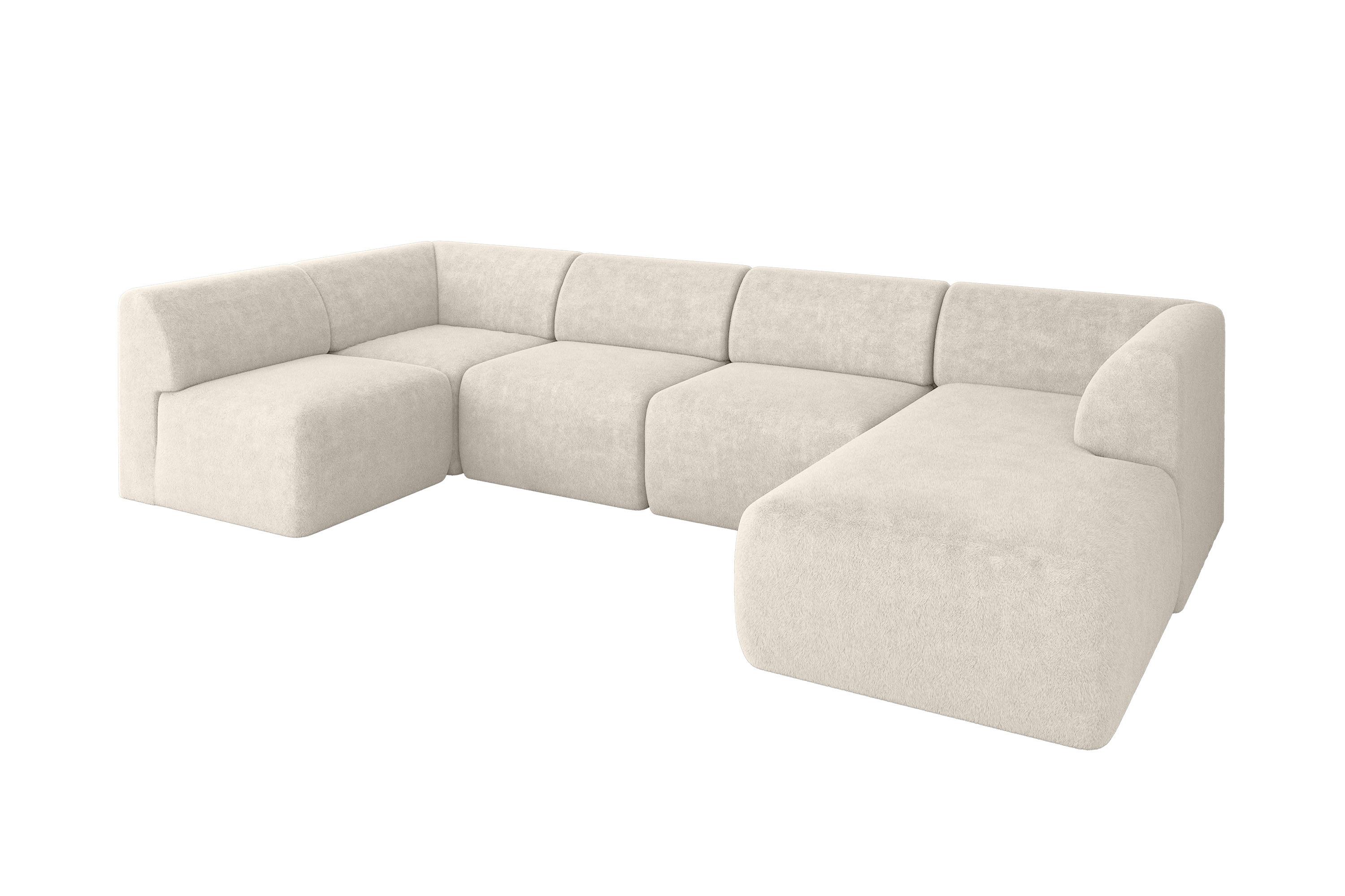 WOHNLANDSCHAFT Ottomane Rechts MOVO-L 345x180x78 cm Hellbeige Tissu - Sandfarben, Holzwerkstoff/Kunststoff (180/78/345cm) - ALTDECOR