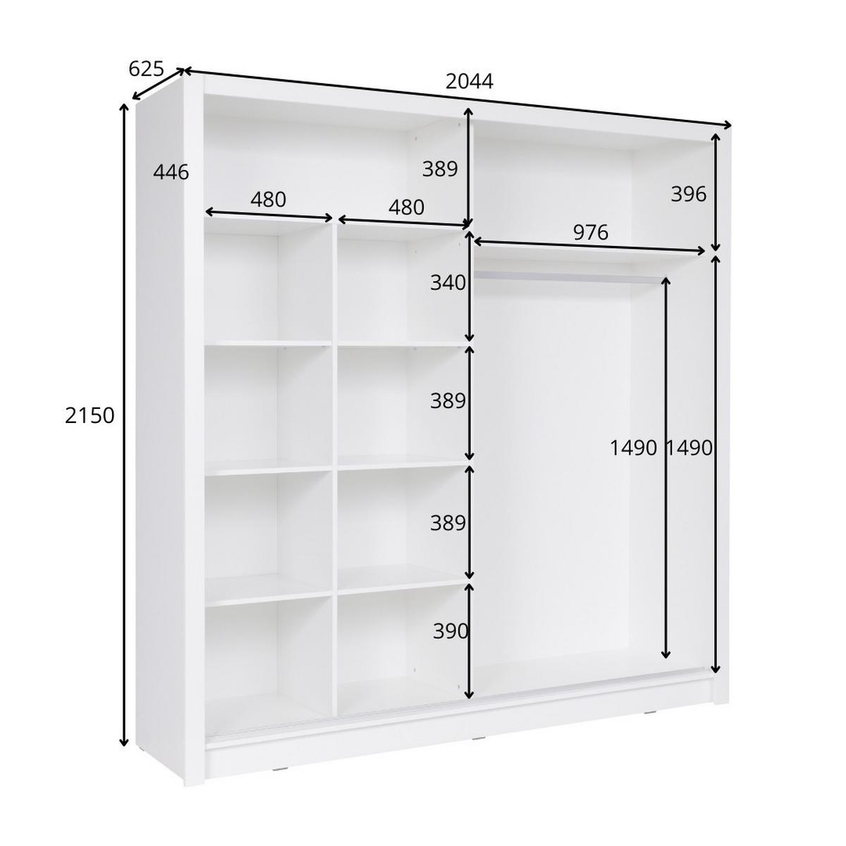 SCHWEBETÜRENSCHRANK HELDEN 204,4/215/62,5cm 2-türig Weiß - Weiß, Holzwerkstoff (204.4/215/62.5cm) - MASSENO