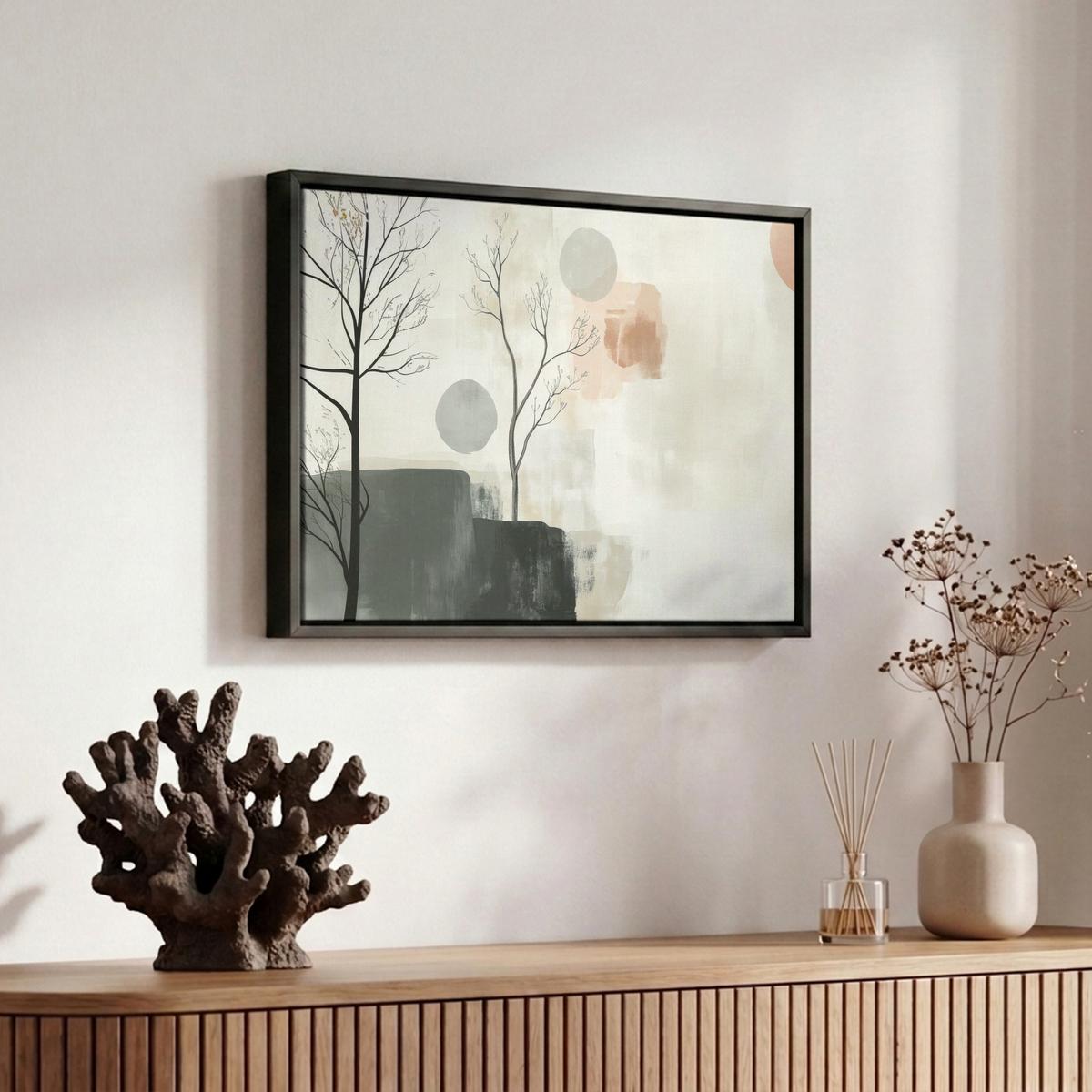 LEINWAND Bilder mit Rahmen - Wabi sabi - Beige - Pflanze - 30x20 - Sandfarben, Textil (30/20cm) - MuchoWow
