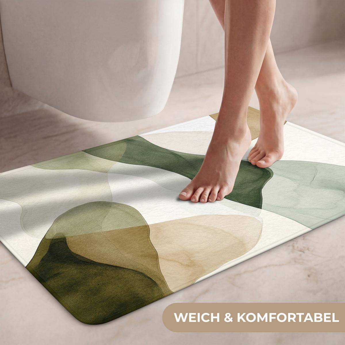 WC-VORLEGER Japandi - Abstrakt - Grün Toilettenteppich 80x50 cm - Grün, Textil (80/1cm) - OnlyWow