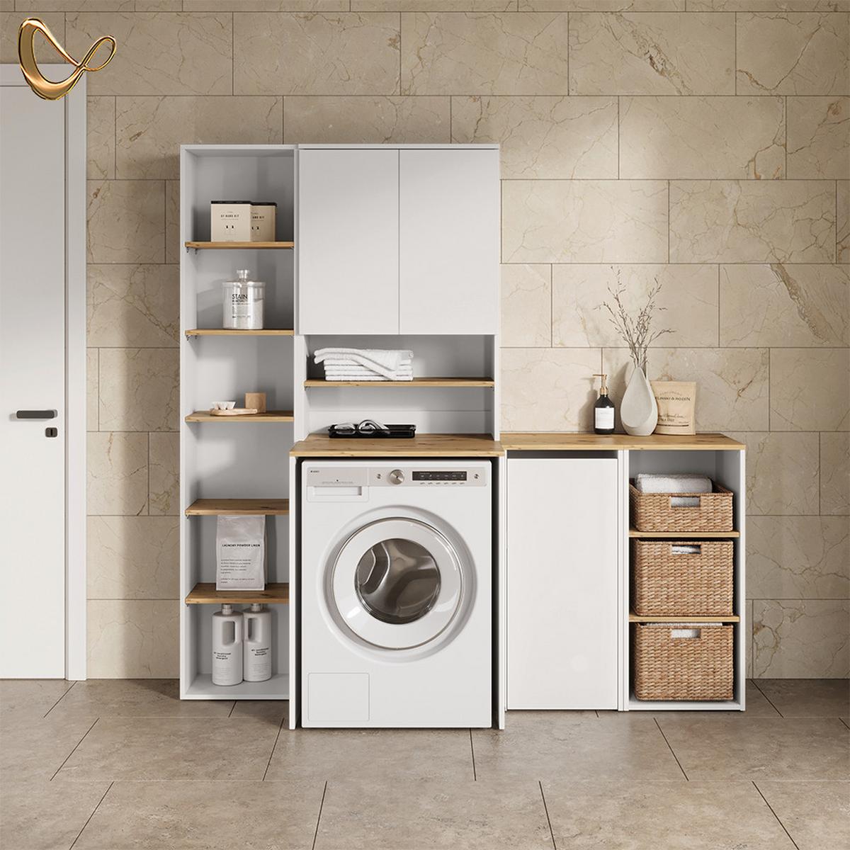 WASCHMASCHINENSCHRANK Paolina Weiß/Artisan 68 x 88.2 cm 2 Teile mit Regal - Weiß/Eiche Artisan, Holzwerkstoff (68/88.2/60cm) - Livinity®