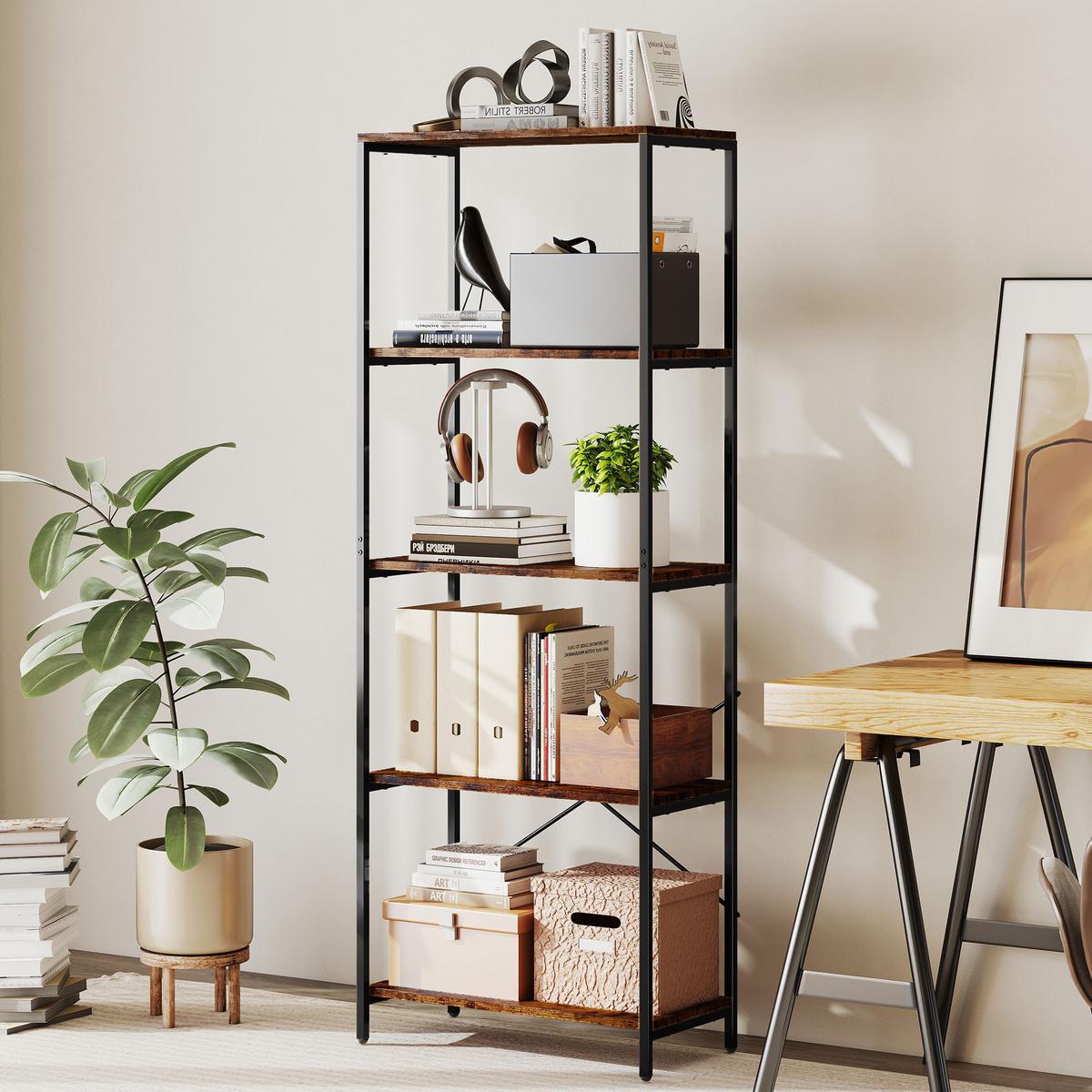 BÜCHERREGAL Standregal mit 5 Ebenen Büroregal Braun - Schwarz/Braun, Metall (35/161/79cm) - HOMCOM