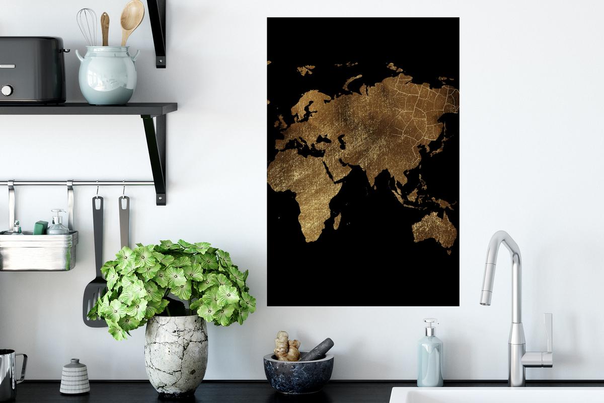 WANDTATTOO Weltkarte - Gold - Luxus - Erde - Schwarz Wandbild 40x60 cm - Goldfarben, Kunststoff (40/60/0.1cm) - MuchoWow