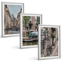 BILDER SET 3er Set - 40x60 cm Silberner Rahmen - Stadtansichten von Gebäuden - Silberfarben, Kunststoff (40/60cm) - TULUP