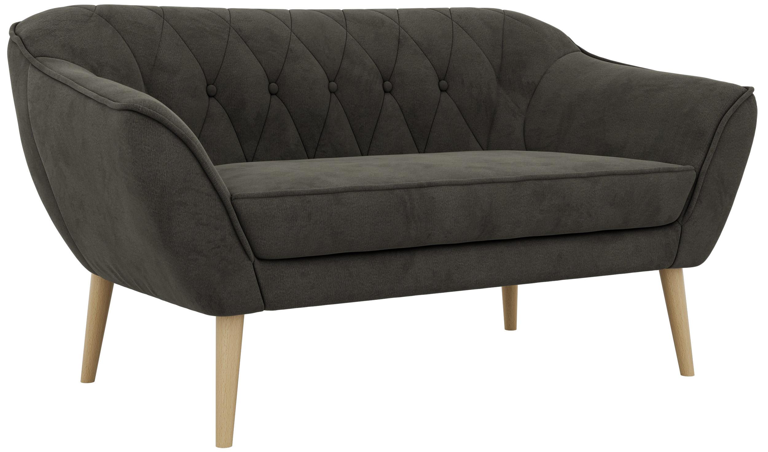 2-SITZER-SOFA PIRS - Dunkelgrau Velvet - Holzbeine - Dunkelgrau/Buchefarben, Holzwerkstoff/Textil (140/75/74cm) - MKS
