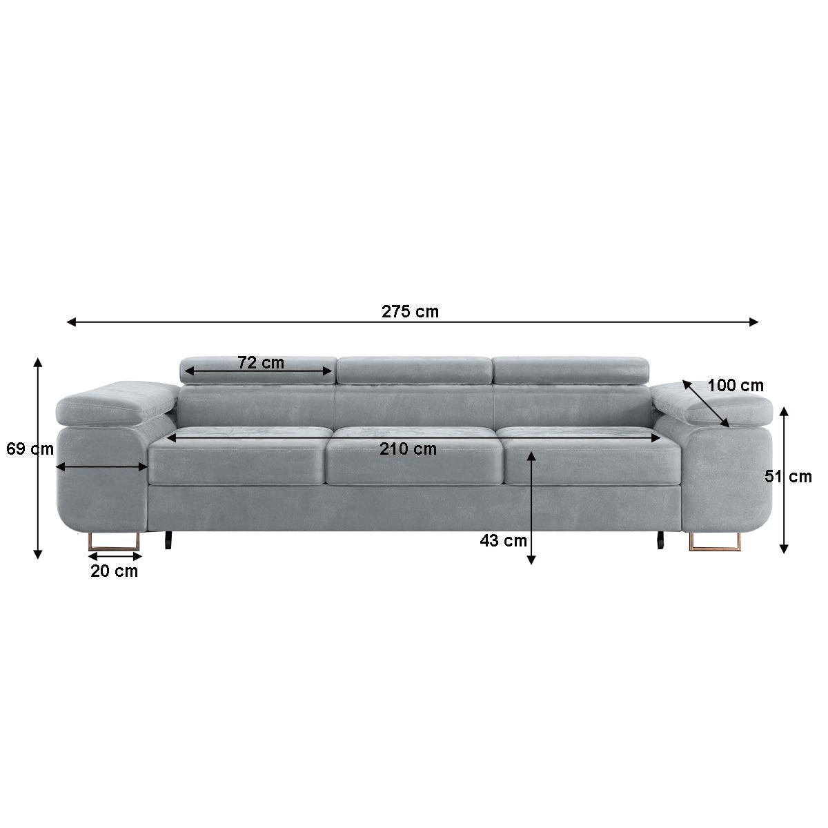 SCHLAFSOFA Lyam 3 Sitzplätze Hellgrau - Grau, Holzwerkstoff (275/69/100cm) - Petits-meubles