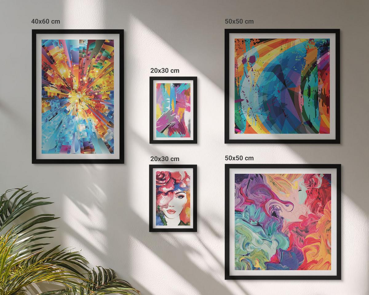 BILDER SET 5er Set - 50x50 cm & 20x30 cm & 40x60 cm Schwarzer Rahmen - Minimalistische Boho-Illustrationen - Schwarz, Kunststoff (40/60cm) - TULUP