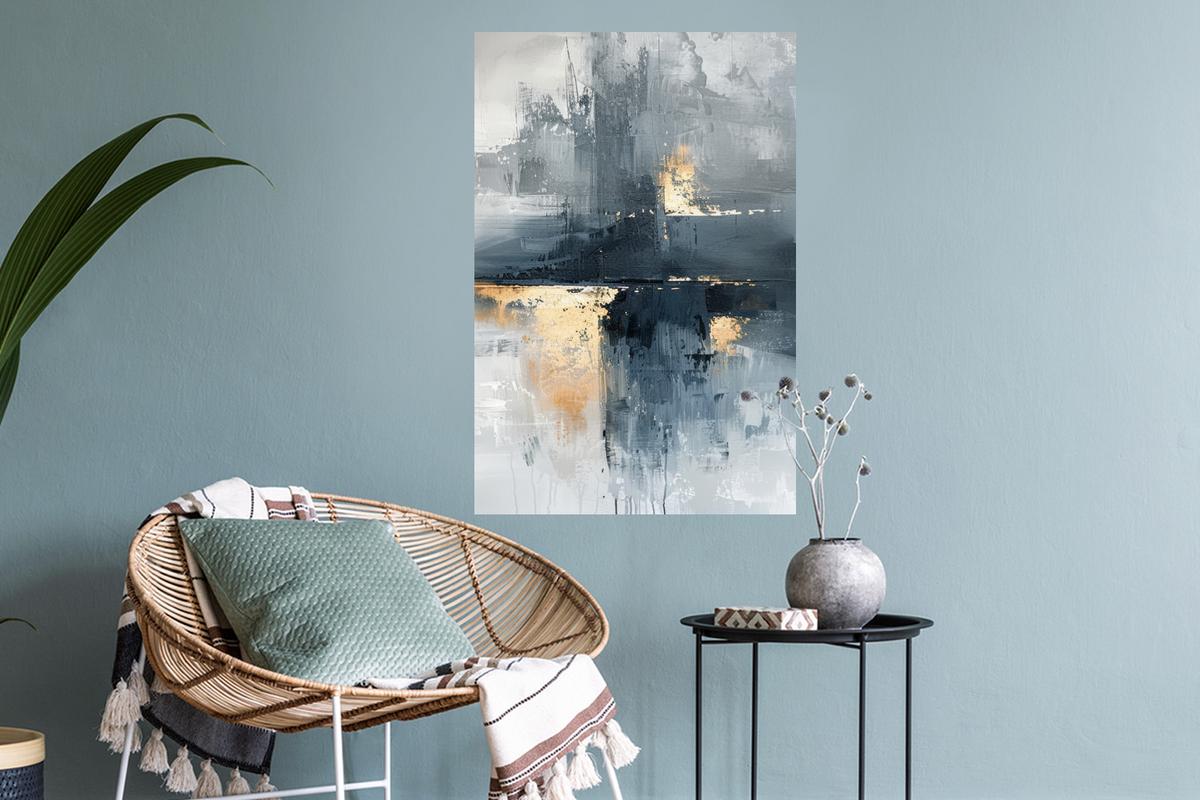 WANDTATTOO Kunst - Grau - Gold - Abstrakt Wandbild 40x60 cm - Dunkelgrau, Kunststoff (40/60/0.1cm) - MuchoWow