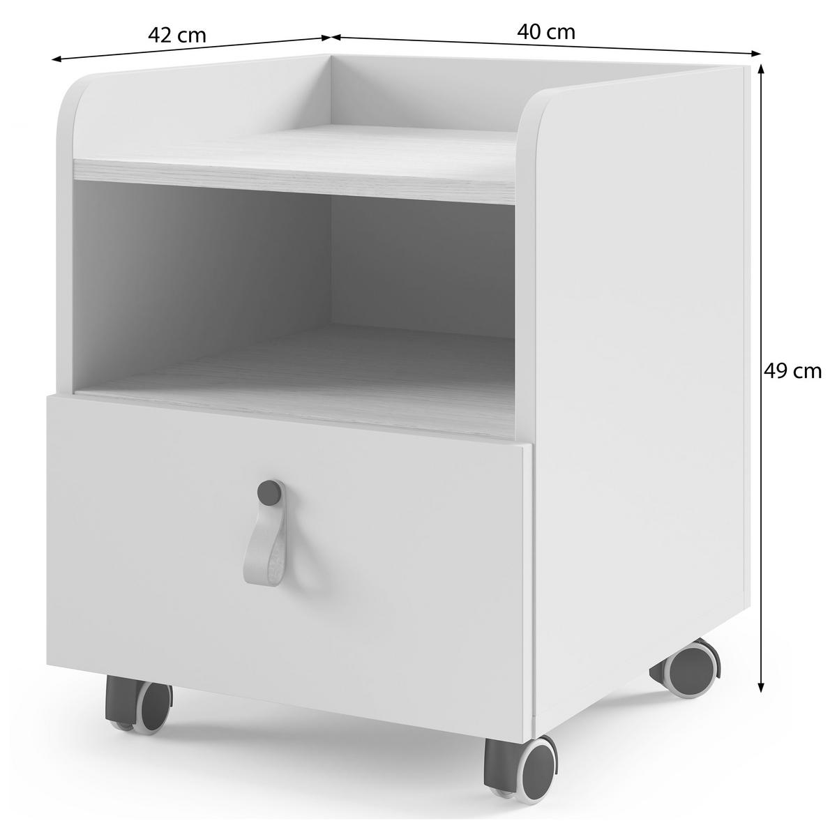 NACHTTISCH Sorella auf Rollen, mit Schublade, für Jugendzimmer, Macadamia + Eiche Mavelie - Eichefarben/Beige, Leder/Holzwerkstoff (40/49/42cm) - Beautysofa