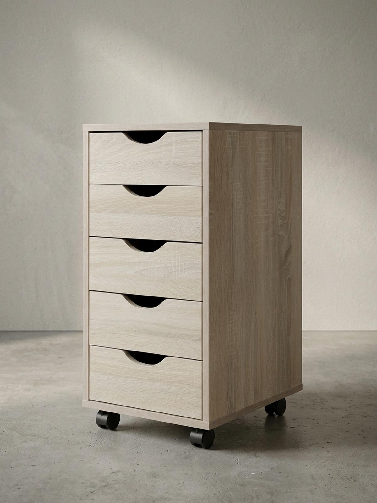 ROLLCONTAINER – MDF-Holz, Sonoma, 5 Schubladen, Rollen, für Büro oder Wohnzimmer - Beige/Schwarz, Holz/Kunststoff (38/64/33cm) - KADIMA DESIGN