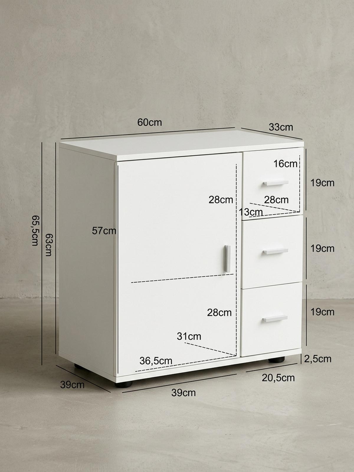 BADSCHRANK Weiß 60x65,5x33 cm mit großem Stauraum in matter Ausführung - Schwarz/Weiß, Holz (60/66/33cm) - KADIMA DESIGN