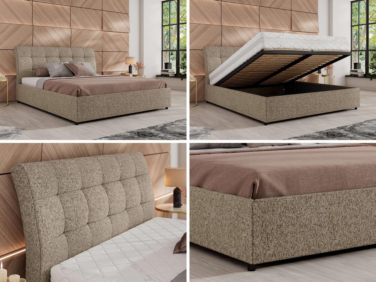 POLSTERBETT GALA CLASSIC 160/200 - Dunkelbeige Strukture - Multipocket-Matratze - Taupe, Textil (160/200cm) - MKS