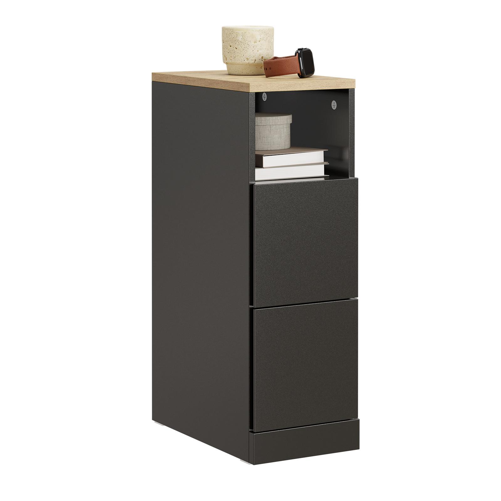 NACHTTISCH schmal mit 2 Schubladen, 20x35x60cm Schwarz - Ahornfarben, Fell (35/60/20cm) - SoBuy
