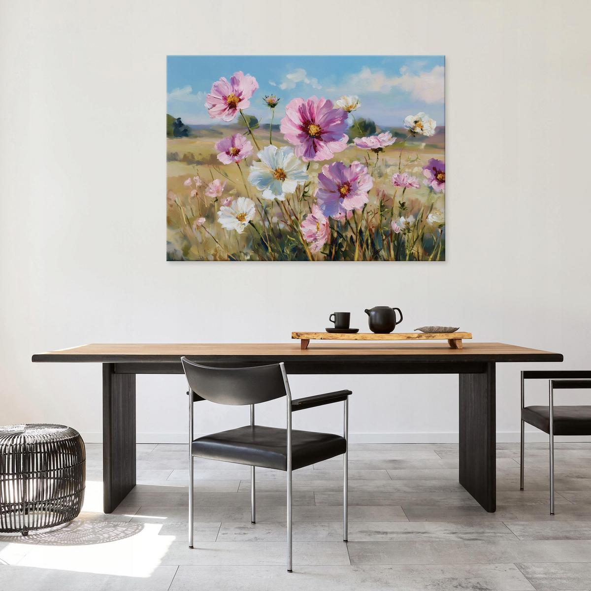 LEINWANDBILD Blumen Wiese Rosa 60x40 cm - Multicolor, Holzwerkstoff (60/40cm) - Wallarena