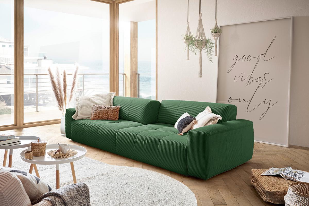 SOFA MIT SITZTIEFENVERSTELLUNG PALACE Smaragdgrün Cord Relaxfunktion - Smaragdgrün/Schwarz, Kunststoff/Textil (298/74/120cm) - KAWOLA