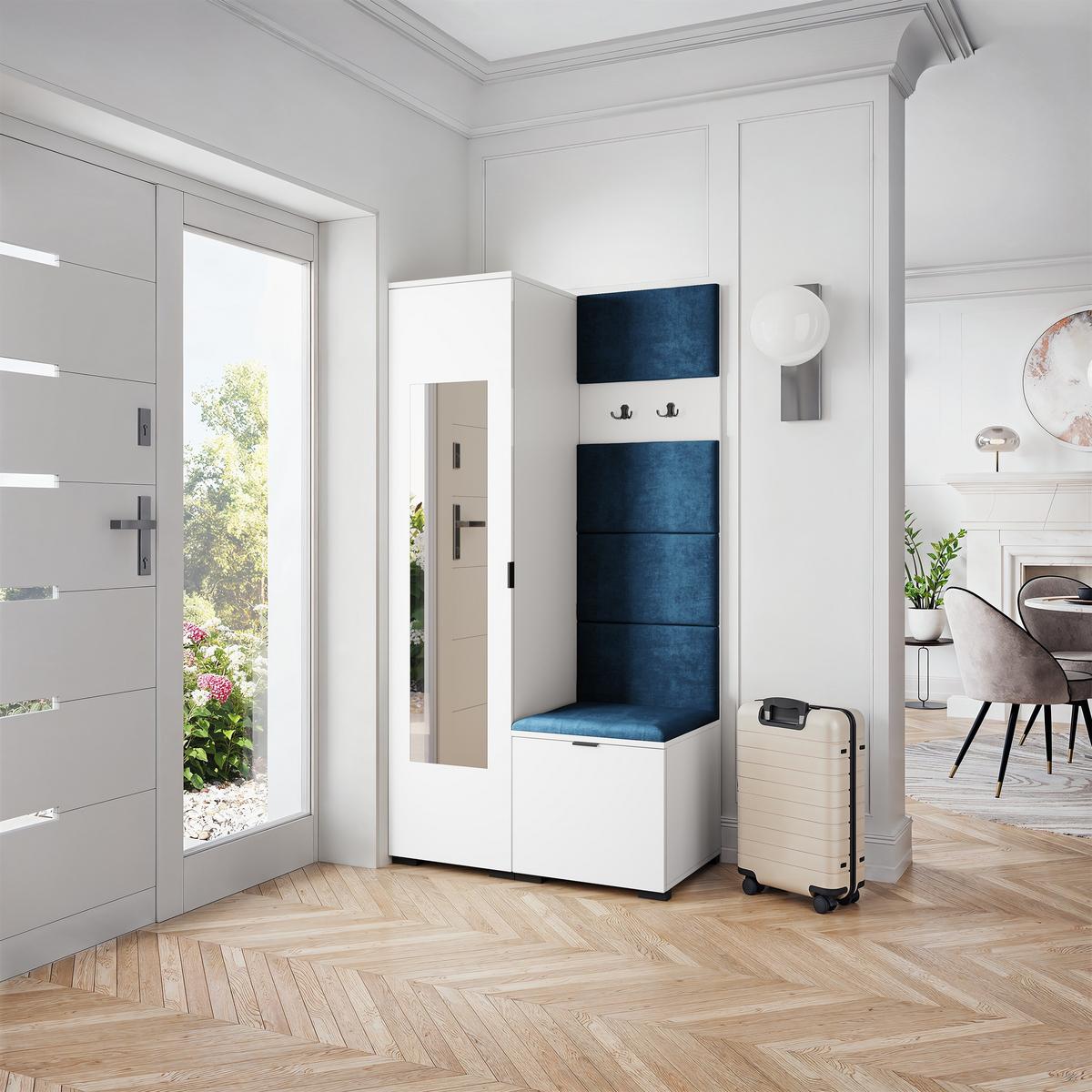 GARDEROBENSCHRANK VIRA 95/181/51 cm Modern Garderobe-Set Weiß - Blau/Weiß, Holzwerkstoff (95/181/51cm) - MASSENO