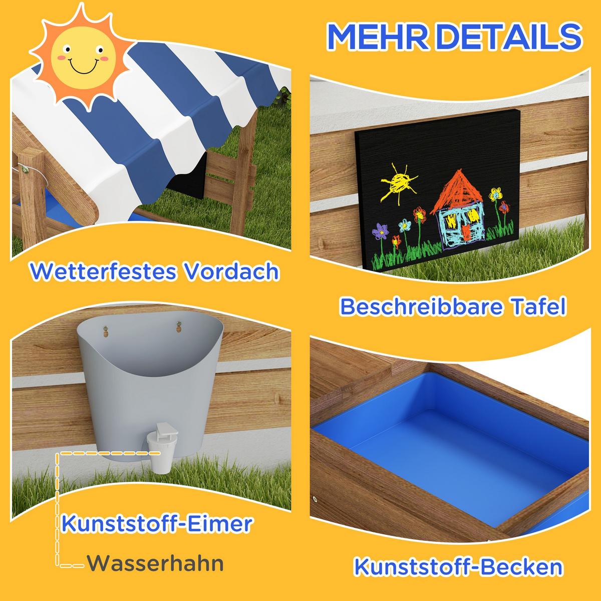 SANDKASTEN mit Dach, Sandkiste aus Holz mit Sitzplatz, Spielhaus, Garten, Braun - Braun, Holz (124/116/146cm) - Outsunny
