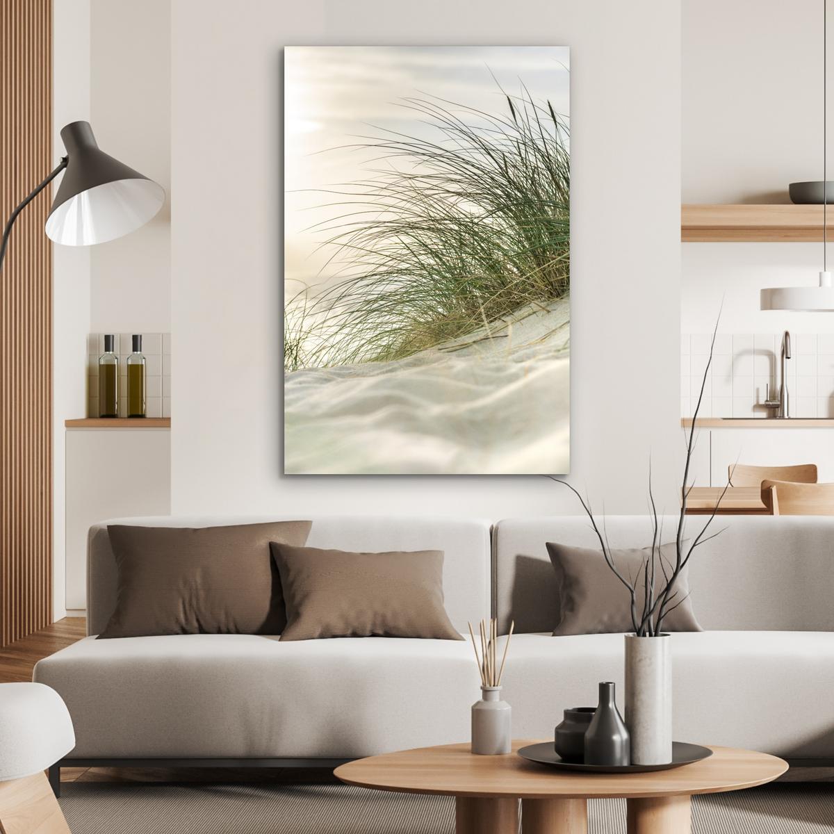METALLBILD Dünen mit Strandhafer in der Sonne des Nationalparks Schleswig-Holsteinisches Wattenmeer 80x120 cm - Creme, Metall (80/120cm) - MuchoWow