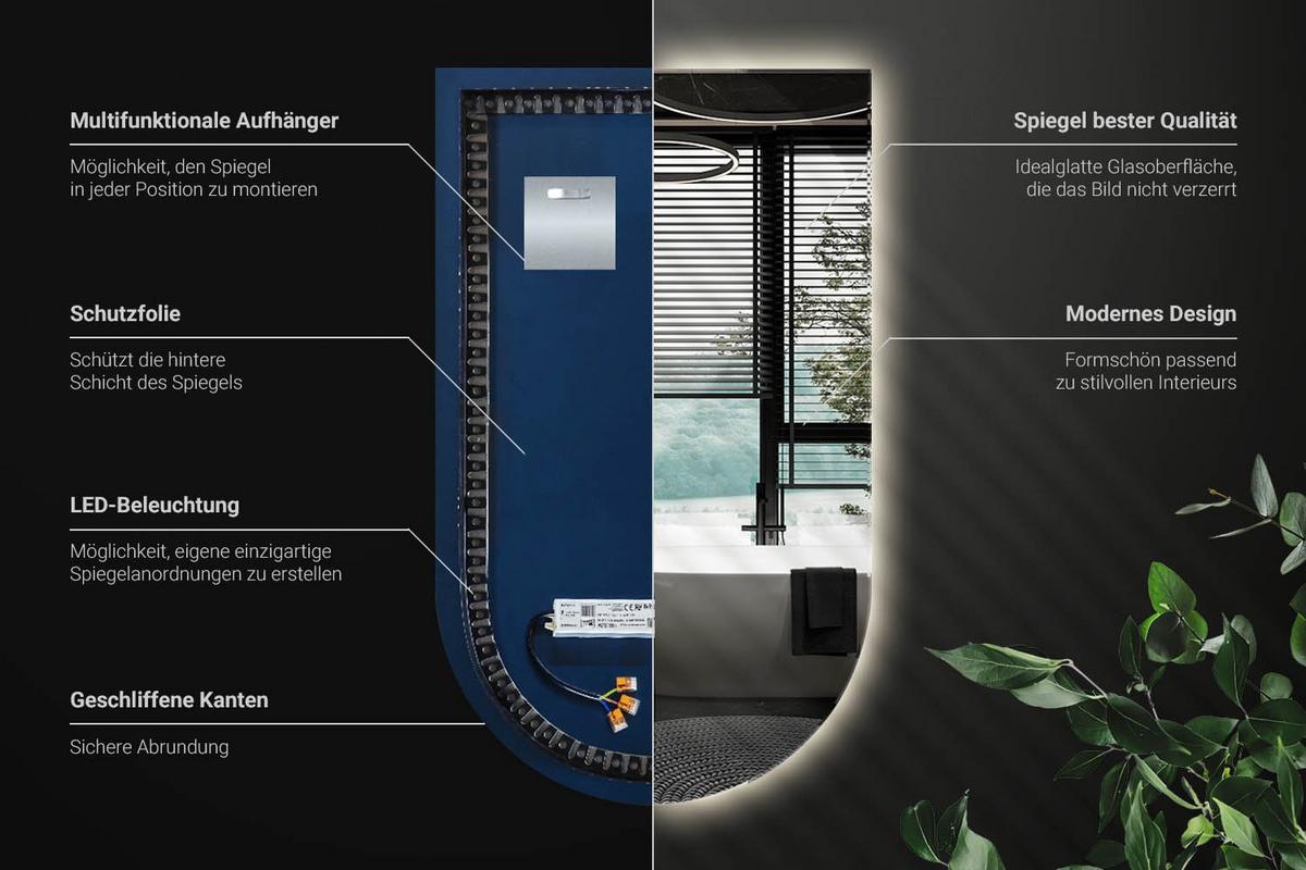 LED SPIEGEL 45x80 cm Neutralweiß 4000K - Transparent, Glas (45/80/0.4cm) - Wallfluent