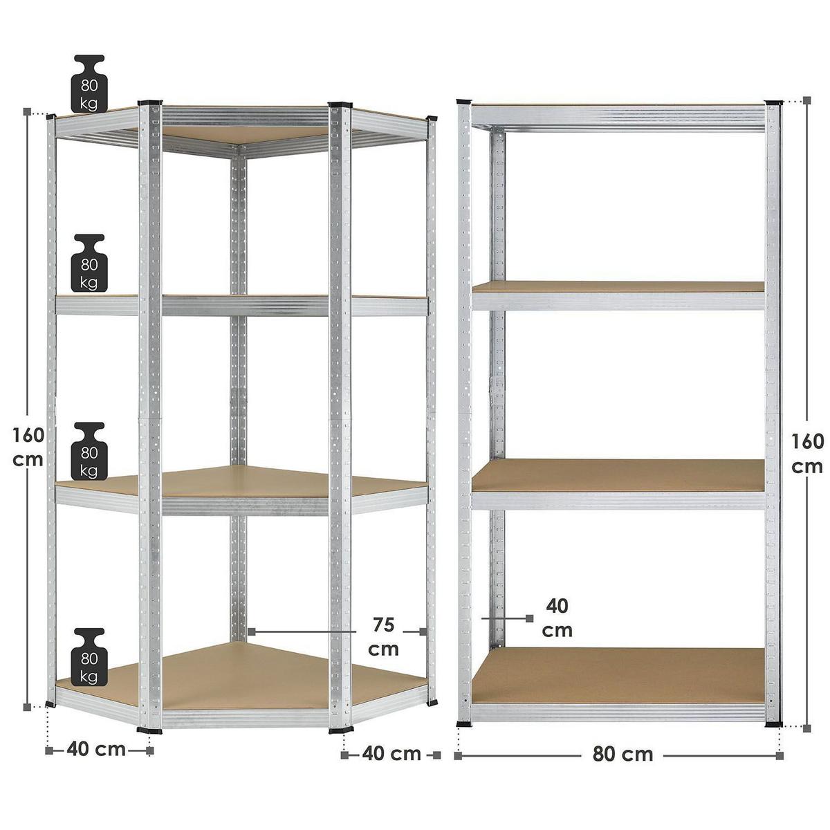 REGALSYSTEM Easy silber insgesamt 12 Böden (3er-Set) - Silberfarben, Metall (155/160/155cm) - Juskys