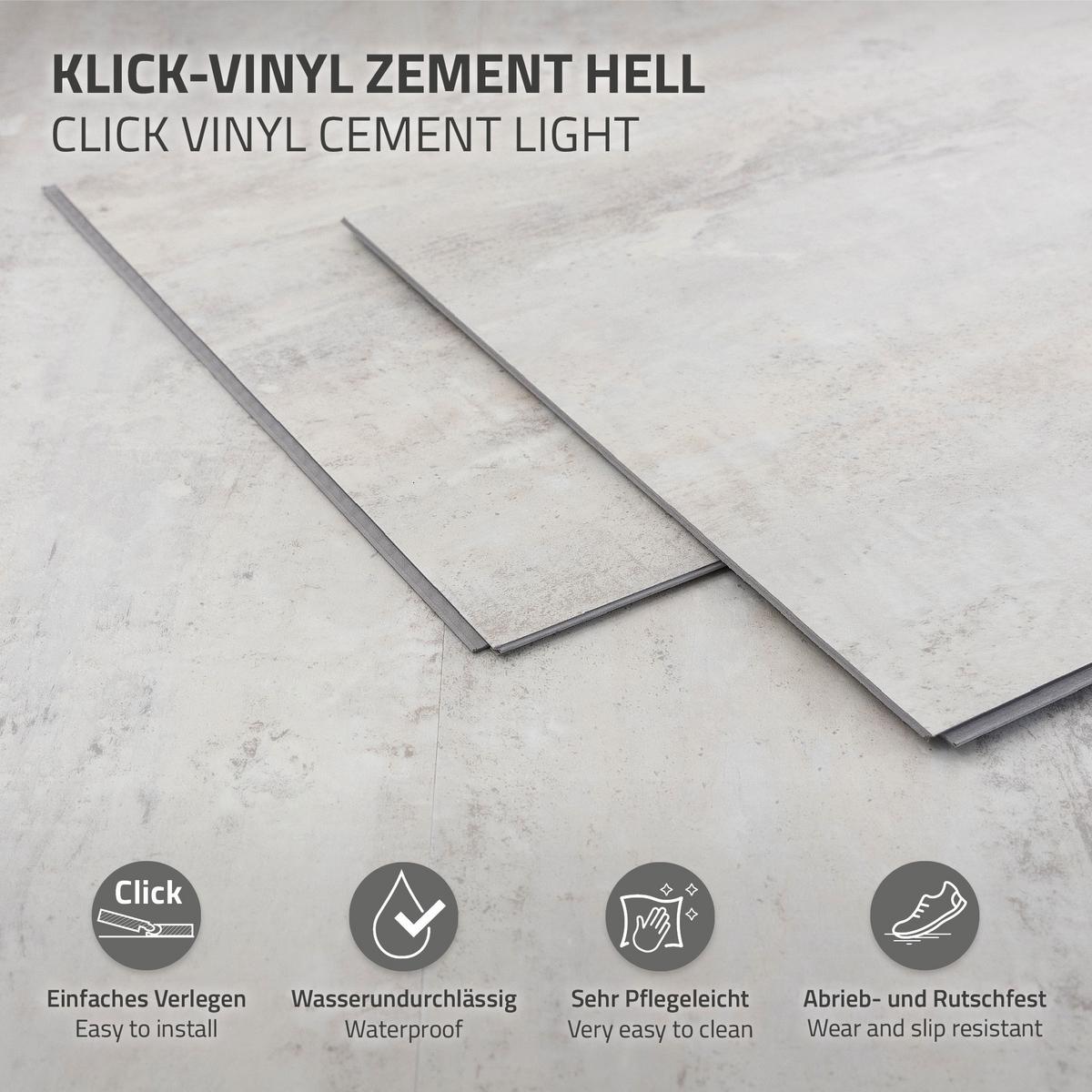 VINYLBODEN Klick 1,86m²/10 Dielen PVC Bodenbelag Eiche Rustikal Hell Holzoptik - Hellgrau, Kunststoff (61.5/31/0.42cm) - ML-DESIGN