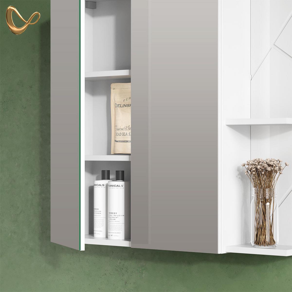 SPIEGELSCHRANK Ronco Weiß Hochglanz 80 x 75 cm - Weiß Hochglanz, Holzwerkstoff (80/75/17.2cm) - Livinity®
