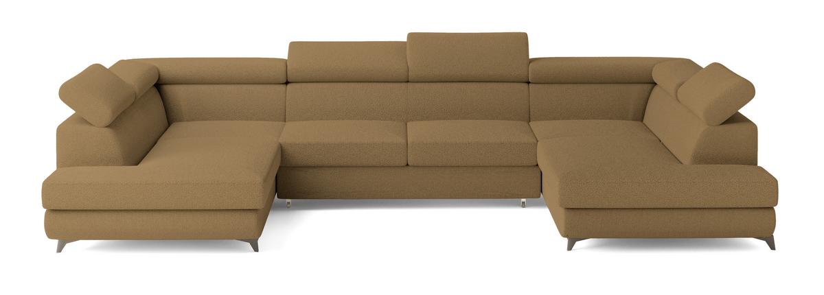 WOHNLANDSCHAFT VINTESSA Orange Boucle-Stoff mit Schlaffunktion - Orange, Holz (323/89/190cm) - MASSENO
