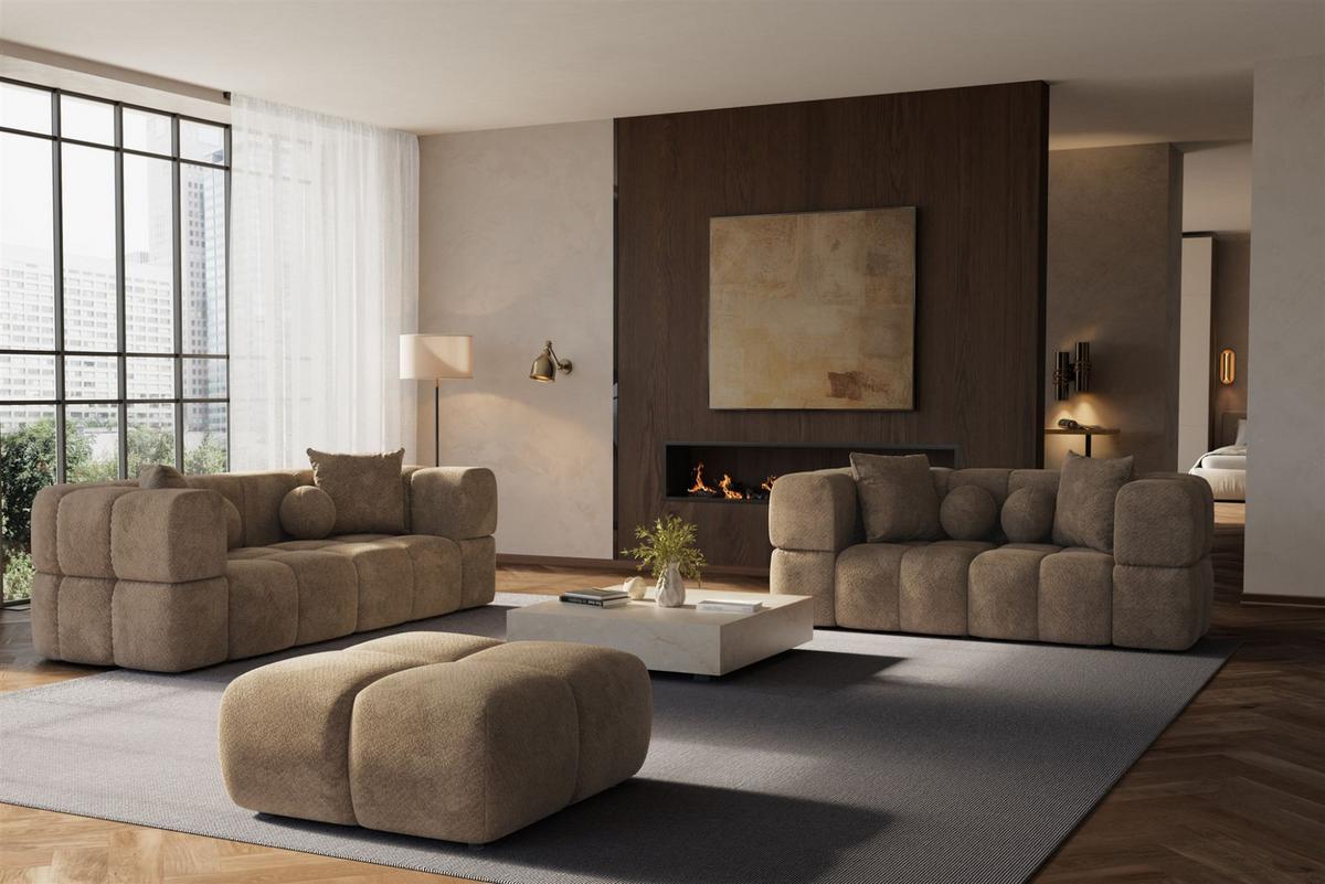 SOFASET Vega 3-2 Inkl. Hocker - Braun, Holzwerkstoff/Textil (250/77/103cm) - Fun Möbel