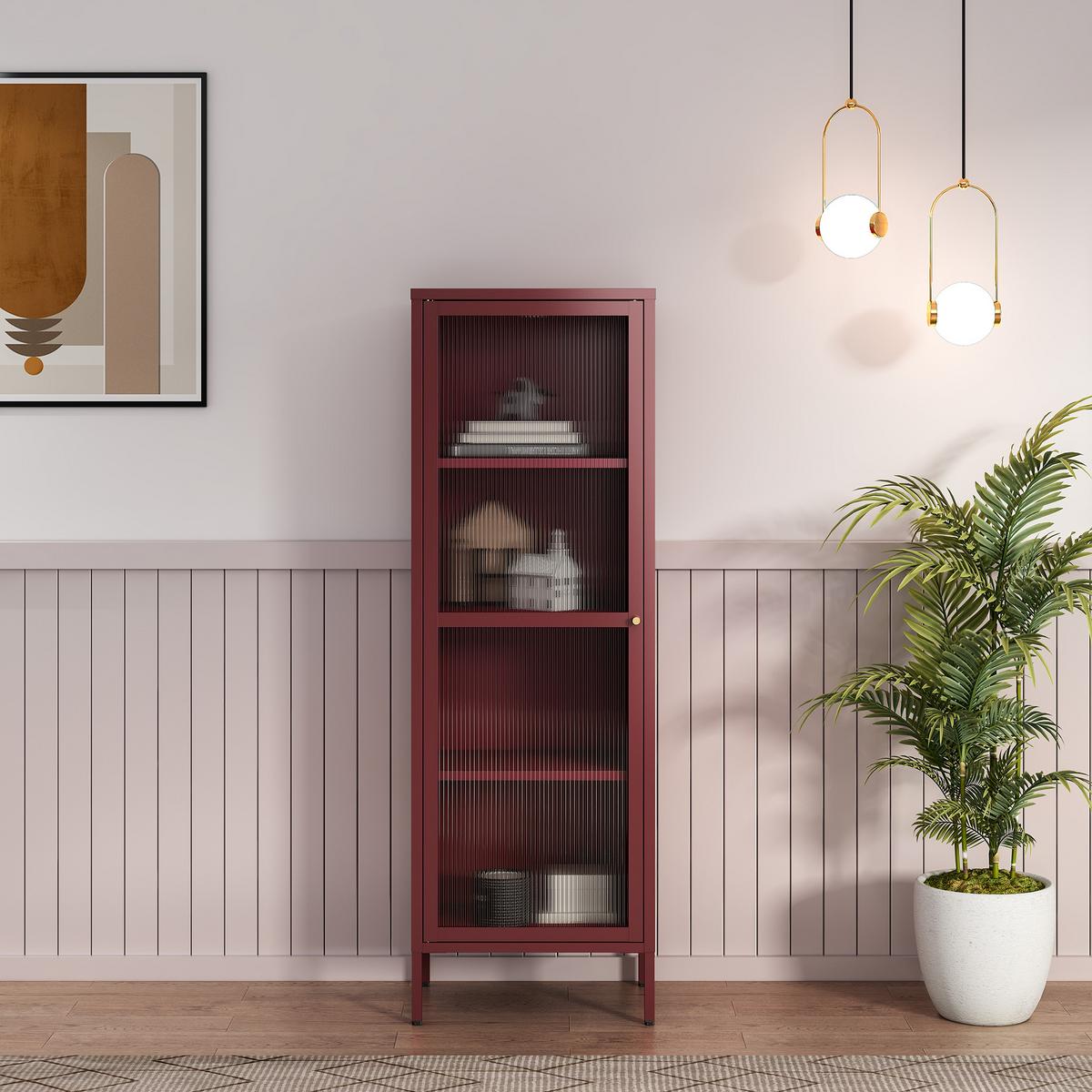 VITRINENSCHRANK Säkylä - Bordeaux, Glas/Metall (50/150/35cm) - [en.casa]