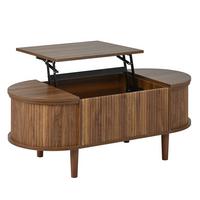 COUCHTISCH walnuss-optik oval höhenverstellbar mit stauraum - Walnussfarben, Holzwerkstoff (48/100/53.5cm) - Urban Meuble
