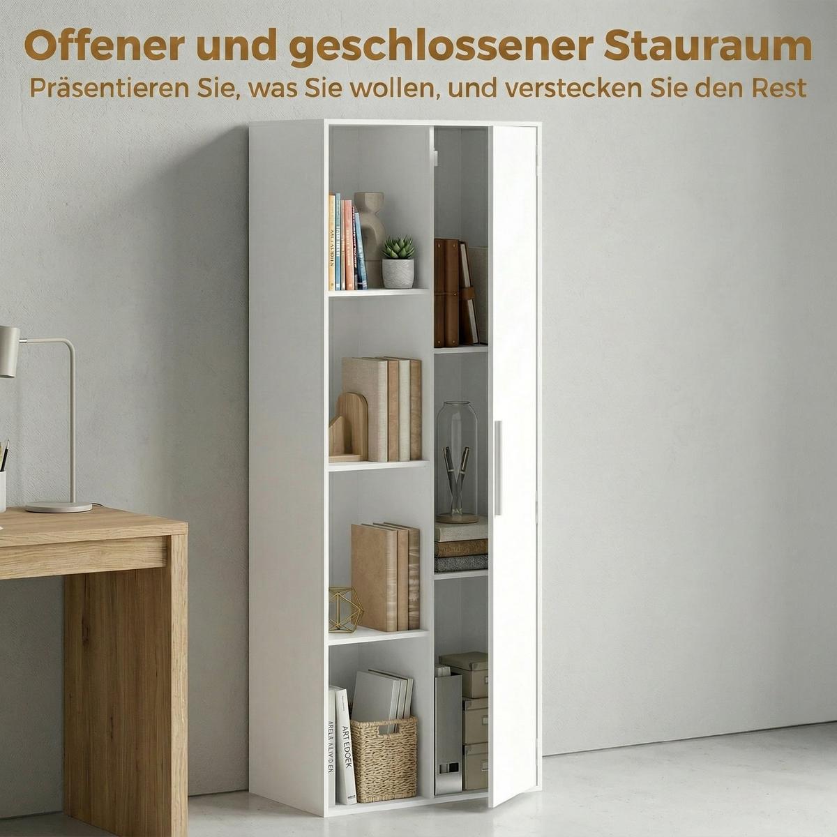 BÜCHERSCHRANK Spanplatte MDF Weiß - Silberfarben/Weiß, Holzwerkstoff/Kunststoff (35/160/60cm) - HOMCOM