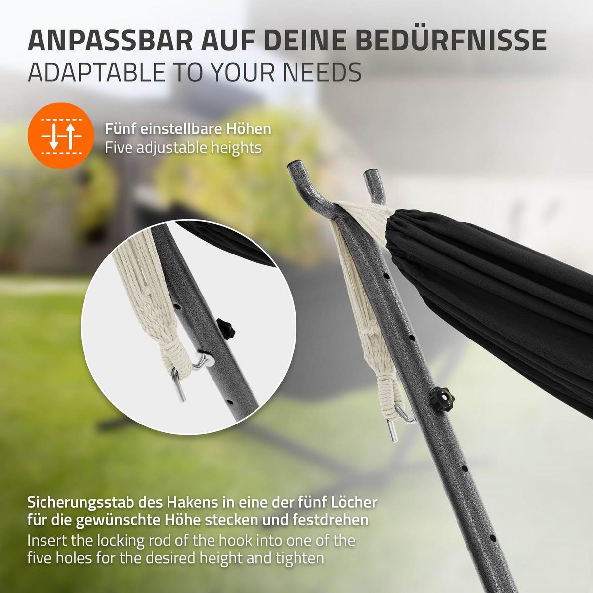 HÄNGEMATTE Doppel Schwarz mit Stahlgestell - Schwarz, Metall (99/98/255cm) - ML-DESIGN