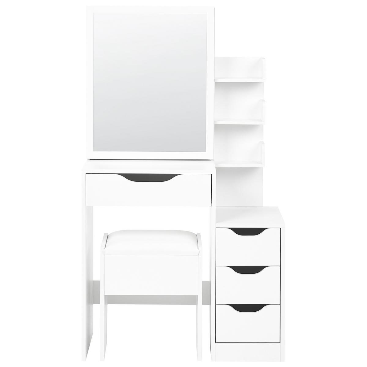 SCHMINKTISCH mit Spiegel und Hocker Weiß Gatineau - Weiß, Holzwerkstoff (76/132/40cm) - Beliani