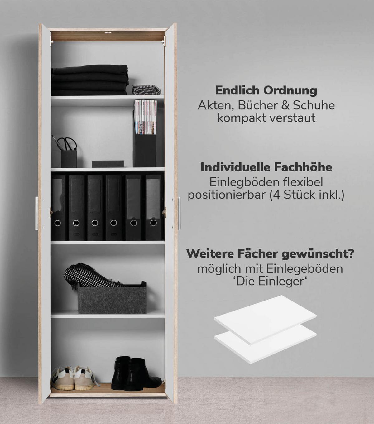 MEHRZWECKSCHRANK SET Der Allzweckwaffe - Silberfarben/Sonoma Eiche, Holzwerkstoff (60/180/34cm) - Mokebo