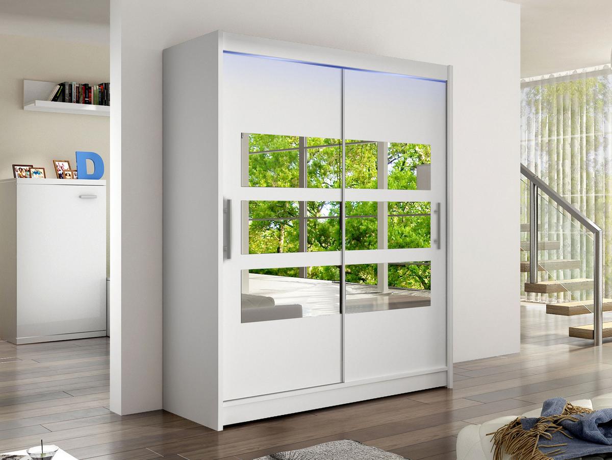 SCHWEBETÜRENSCHRANK Westa VII, mit RGB LED Beleuchtung - Silberfarben/Weiß, Holzwerkstoff/Metall (150/200/58cm) - MIRJAN24
