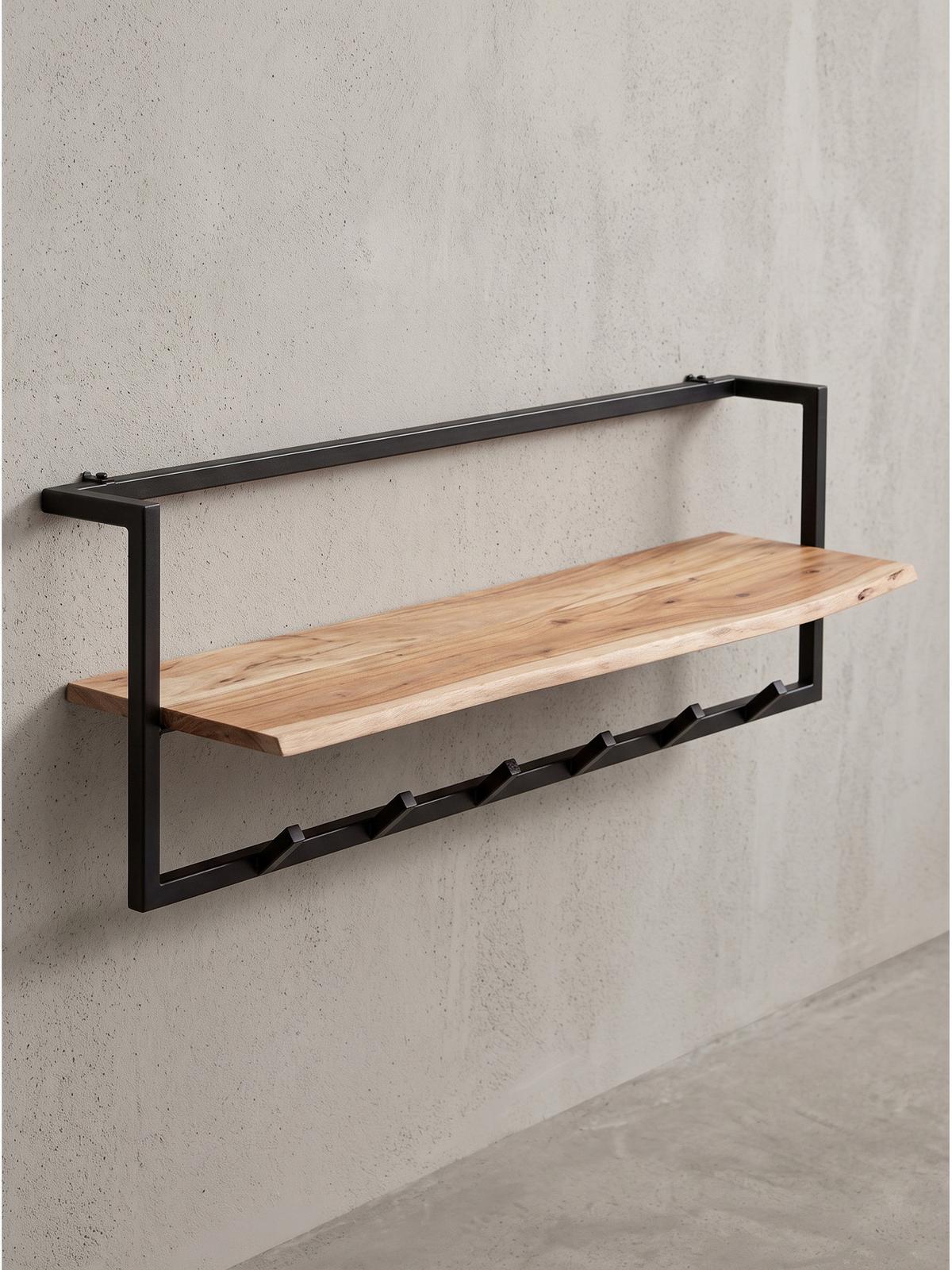 WANDGARDEROBE TIETAR, Akazie Massivholz, Akazie-Schwarz, 100 x 25 x 32 cm - Schwarz/Akaziefarben, Metall (100/32/25cm) - KADIMA DESIGN