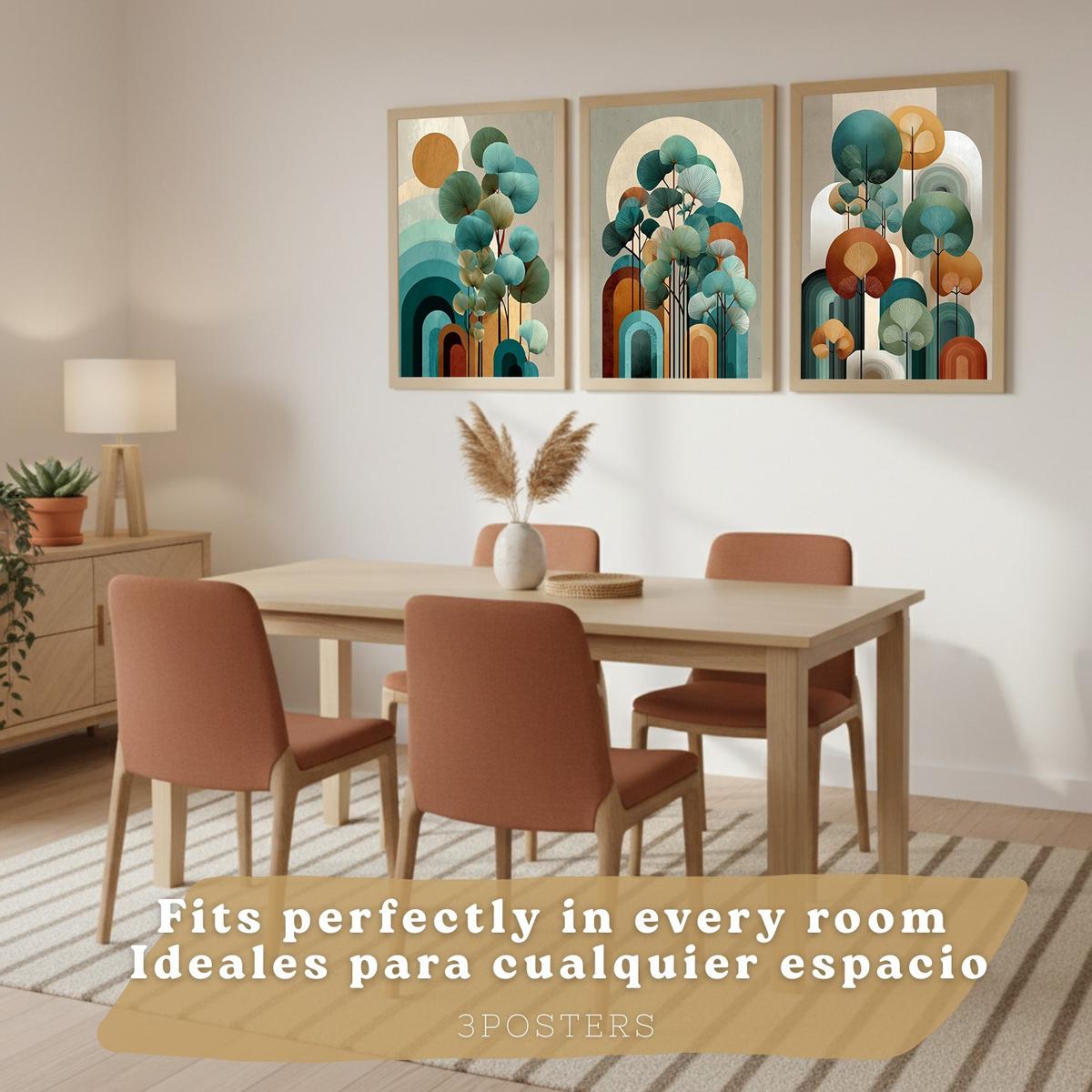 POSTER 3er Kunstdruck-Set Wandbilder Floral Abstrakt Blau Türkis modern Wohnzimmer Deko, Schlafzimmer, Küche, Badezimmer Rahmenlos A4 - Klar, Papier (29.7/1/21cm) - Nacnic