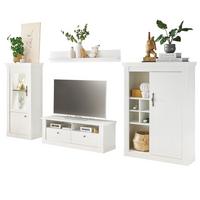 WOHNWAND weiß Pinie Landhaus, Wohnkombination 4-teilig, Soft-Close-Funktion - Silberfarben/Weiß, Holzwerkstoff/Metall (334/170/45cm) - Furn.Design