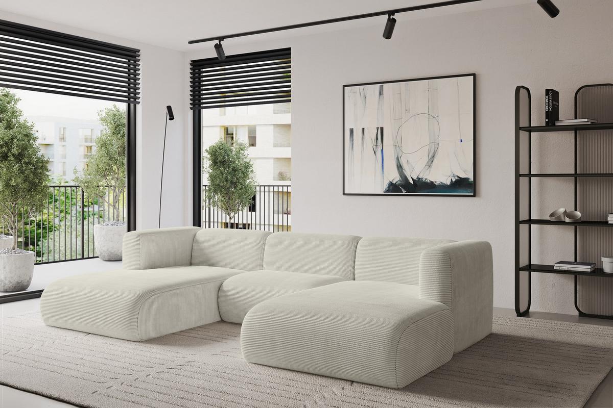 WOHNLANDSCHAFT MIRA-U1 317x179x70 Creme Cord - Ecru/Creme, Holzwerkstoff/Kunststoff (317/70/179cm) - ALTDECOR