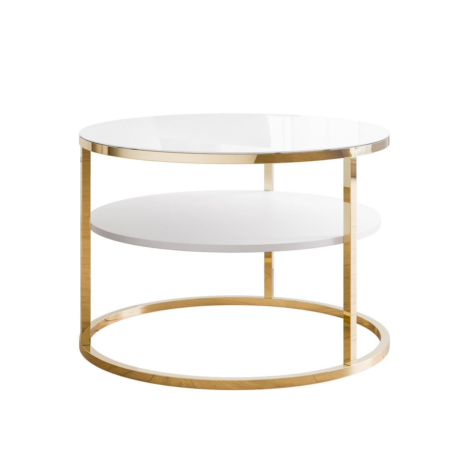 COUCHTISCH CIRI GLASS mit Ablage und Gestell in Goldchrom Weißes Glass - Goldfarben/Weiß, Glas (70/70/47cm) - Lookway