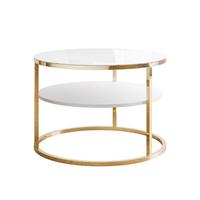COUCHTISCH CIRI GLASS mit Ablage und Gestell in Goldchrom Weißes Glass - Goldfarben/Weiß, Glas (70/70/47cm) - Lookway