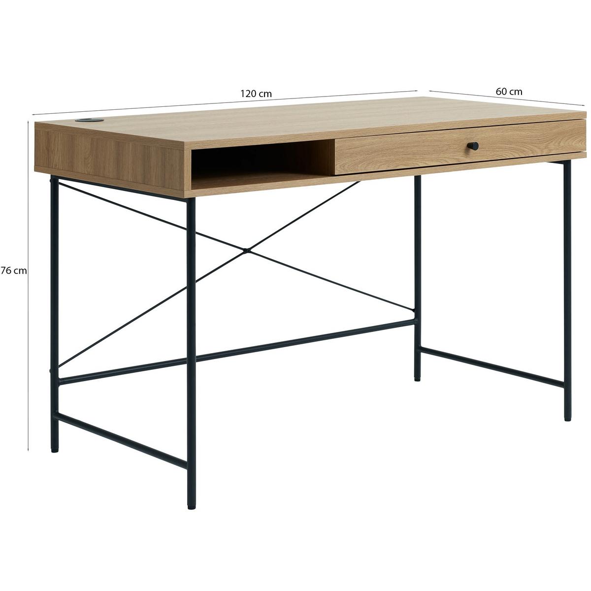 SCHMINKTISCH Mogest mit 1 Schublade 120x60 cm - Beige/Schwarz, Holzwerkstoff/Metall (60/120/76cm) - Selsey