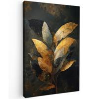 LEINWANDBILD Golden Leaf Komposition - Botanical Luxury Deko Groß 90x140 cm - Goldfarben/Schwarz, Textil (90/140cm) - MuchoWow