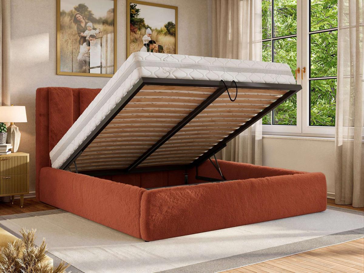 POLSTERBETT SAVINO CLASSIC 180/200 - Orange Plüsch - Multipocket-Matratze - Orange, Textil (180/200cm) - MKS
